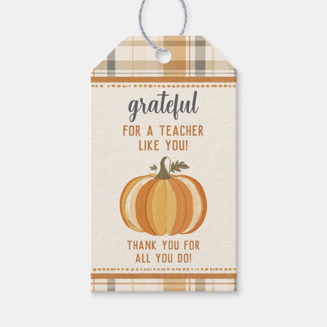 Fall Pumpkin Teacher Appreciation Gift Tags (Front)