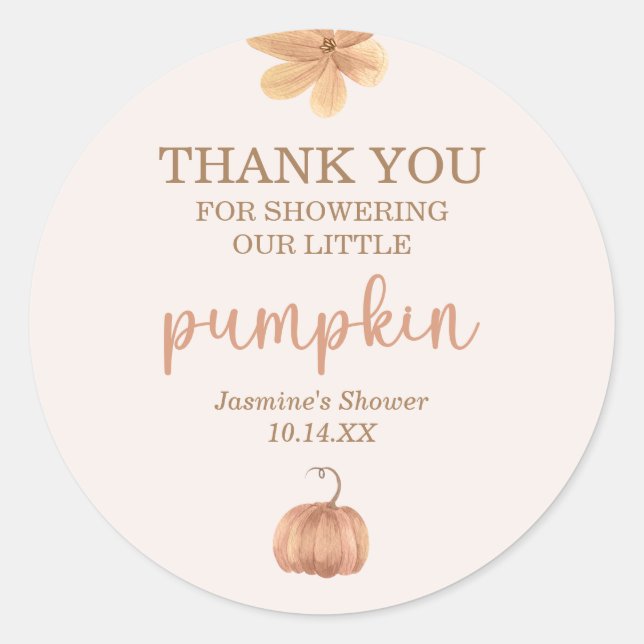 Fall Pumpkin Thank You Favour Classic Round Sticker (Front)