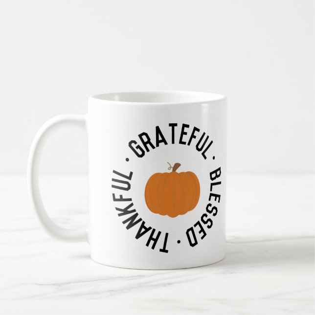 Fall Pumpkin Thankful grateful blessed autumn Coffee Mug (Left)