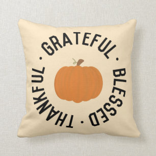 Fall Pumpkin Thankful grateful blessed autumn Cushion