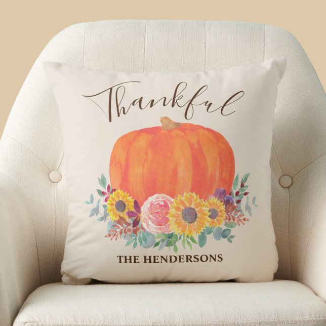 Fall Pumpkin Thankful Personalised Cushion (Creator Uploaded)