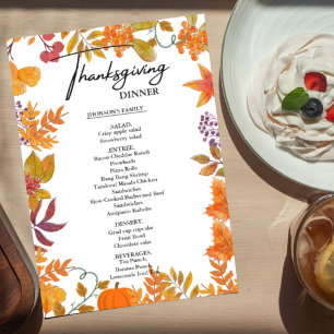 Fall Pumpkin Thanksgiving dinner Menu