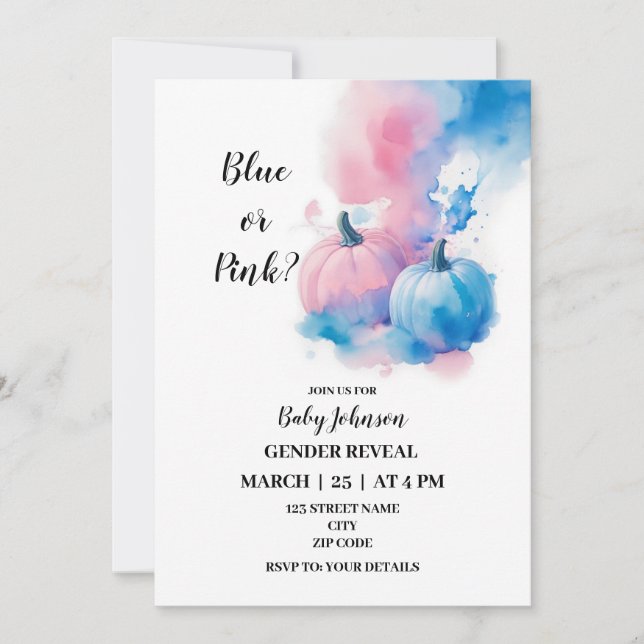 Fall pumpkin themed gender reveal invitation (Front)