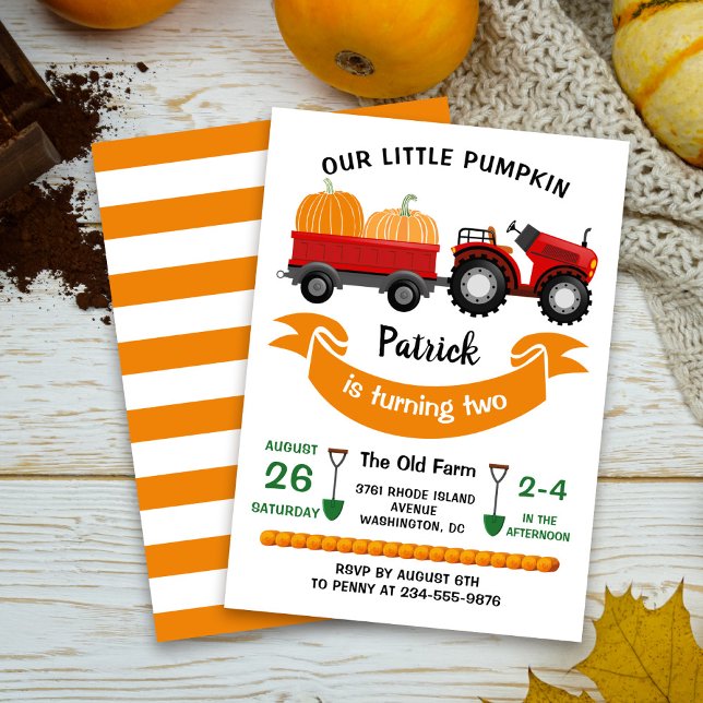 Fall Pumpkin Tractor Farm Kids Birthday Invitation (Creator Uploaded)