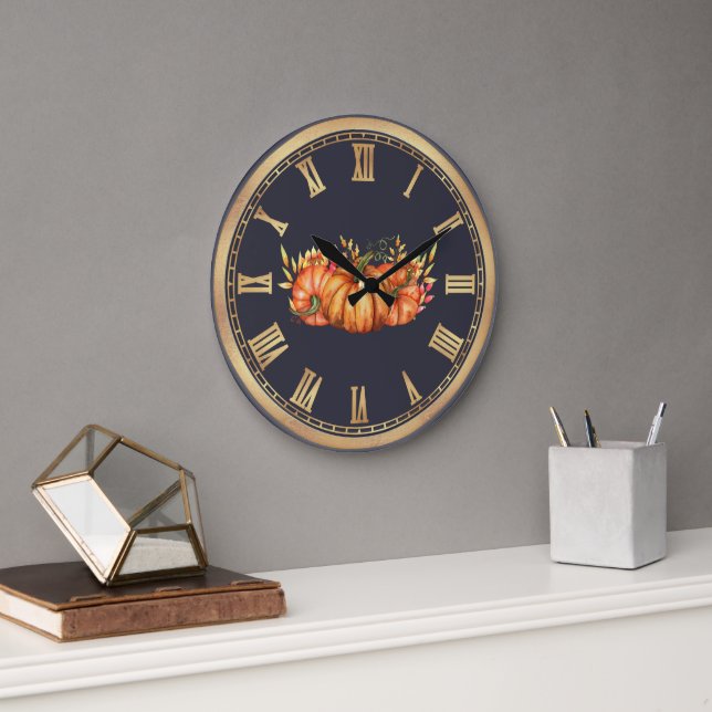Fall Pumpkin Trio Large Clock (Office)