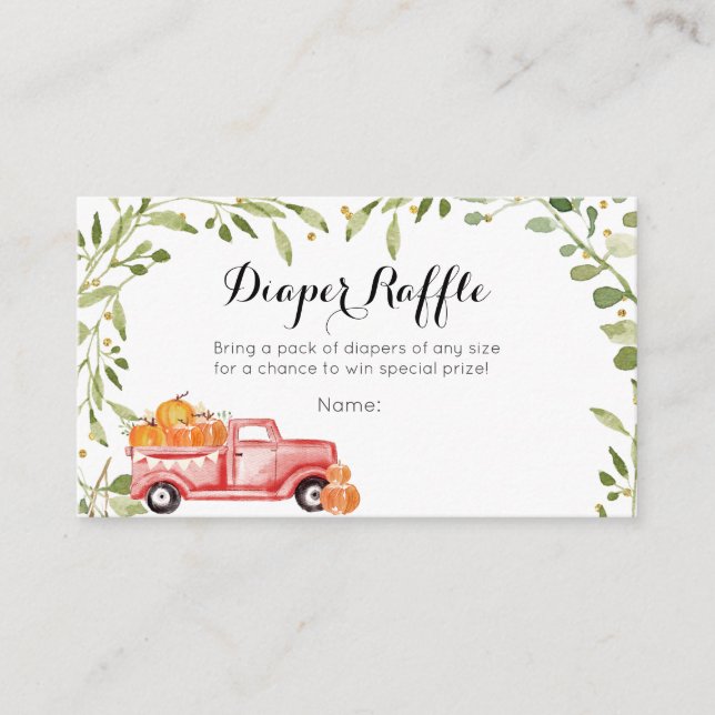 Fall Pumpkin Truck Baby Shower Diaper Raffle Card (Front)