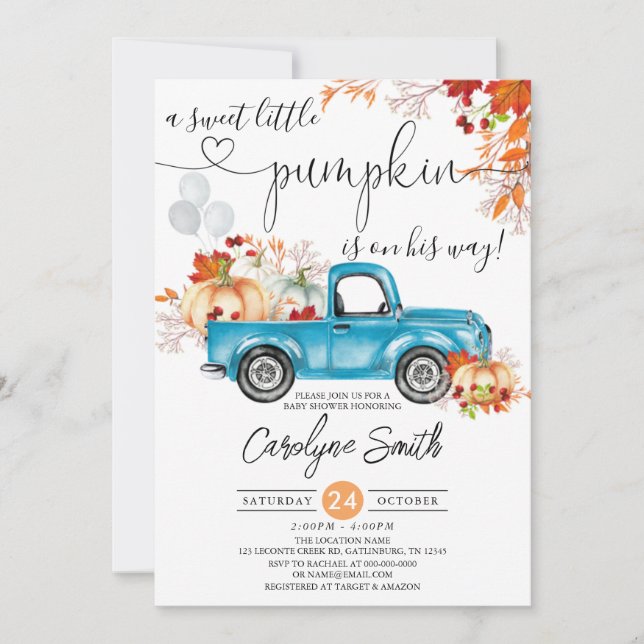 Fall Pumpkin Truck Baby Shower Invitation (Front)