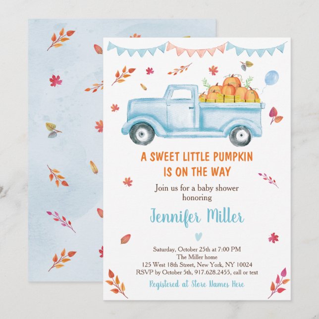 Fall Pumpkin Truck Baby Shower Invitation (Front/Back)