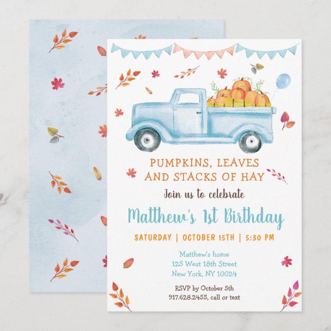 Fall Pumpkin Truck Birthday Invitation (Front/Back)