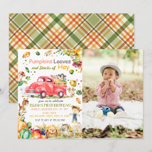Fall Pumpkin Truck Photo Birthday Invitation