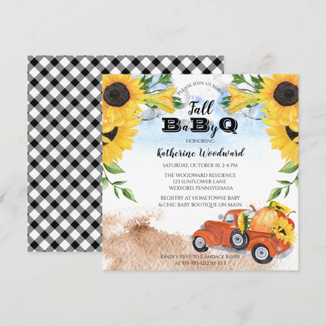 Fall Pumpkin Truck | Sunflowers Baby BBQ Shower In Invitation (Front/Back)
