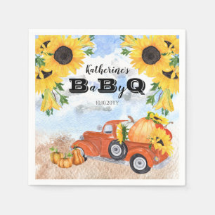 Fall Pumpkin Truck   Sunflowers Baby BBQ Shower Napkin