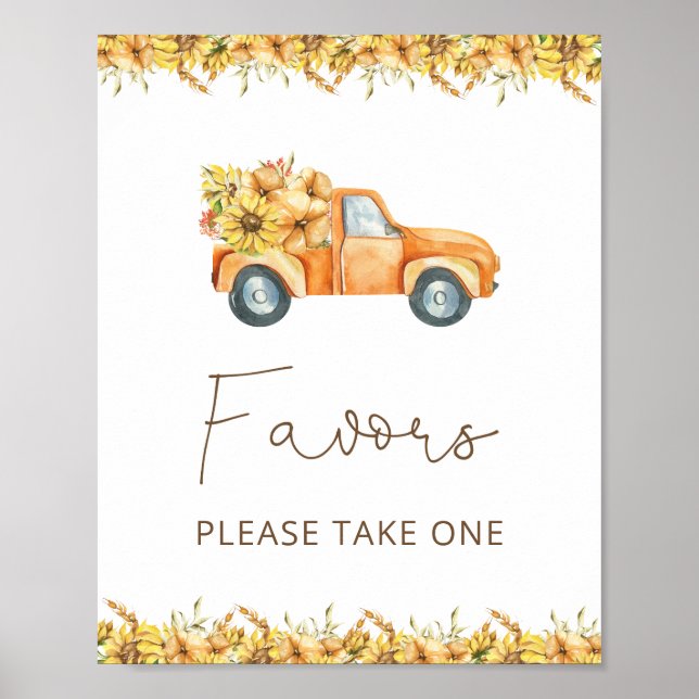 Fall Pumpkin Truck Watercolor Baby Shower Poster (Front)