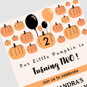 Fall Pumpkin Turning two halloween 2nd birthday Invitation