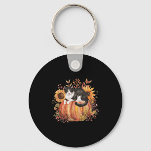 Fall Pumpkin Tuxedo Cat Sunflower Thanksgiving Sok Key Ring