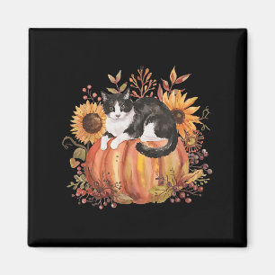 Fall Pumpkin Tuxedo Cat Sunflower Thanksgiving Sok Magnet