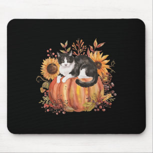Fall Pumpkin Tuxedo Cat Sunflower Thanksgiving Sok Mouse Mat