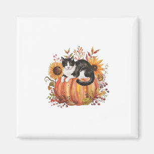 Fall Pumpkin Tuxedo Cat Sunflower Thanksgiving Spo Magnet