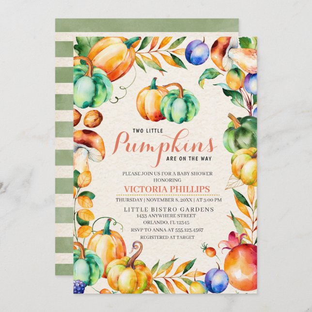 Fall Pumpkin Twin Baby Shower Invitation (Front/Back)