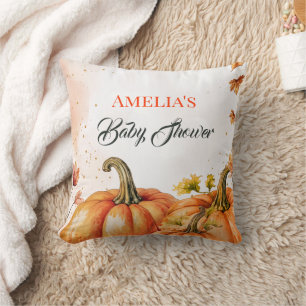 Fall Pumpkin Watercolor Baby Shower Cushion