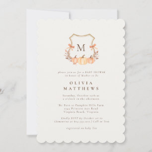 Fall Pumpkin Watercolor Coquette Bows Baby Shower Invitation