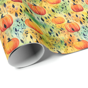 Fall Pumpkin Watercolor Pattern Wrapping Paper