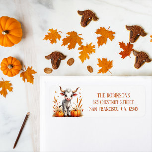 Fall Pumpkin Watercolor Texas Longhorn Calf 