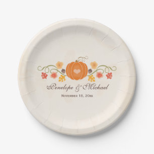 Fall Pumpkin Wedding Couples Bridal Shower Paper Plate
