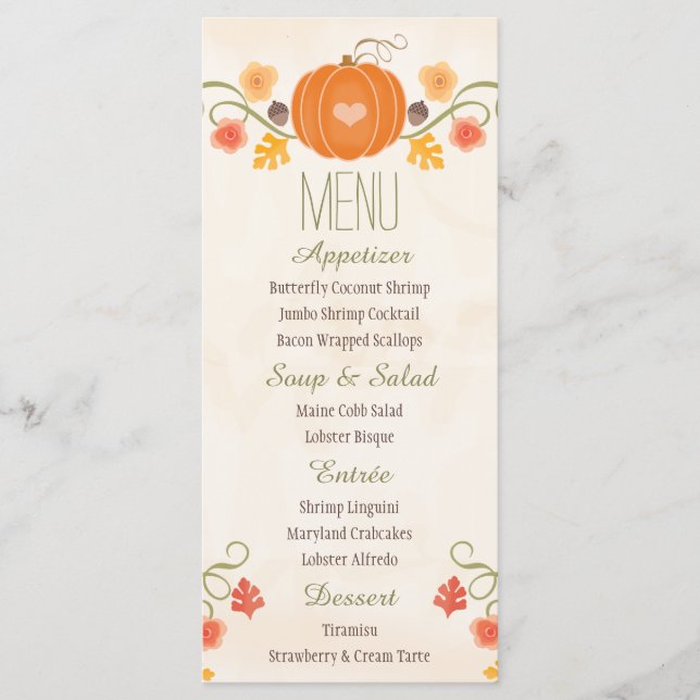 Fall Pumpkin Wedding Menu (Front)