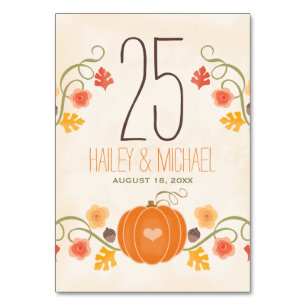 Fall Pumpkin Wedding Table Number Cards