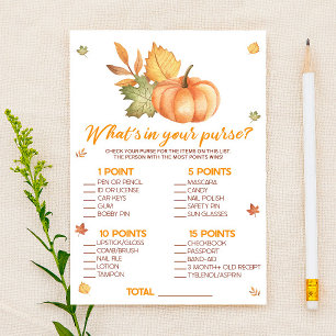 Fall Pumpkin What's In Purse Baby Shower Game Stationery