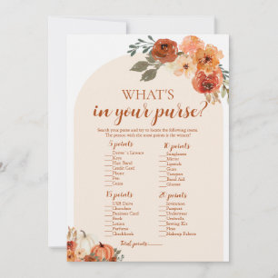 Fall Pumpkin What's In Your Purse Baby Shower Game Invitation
