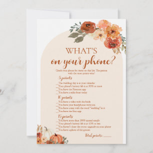 Fall Pumpkin What's On Your Phone Baby Shower Game Invitation