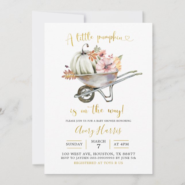 Fall Pumpkin Wheelbarrow Baby Shower Invitation (Front)