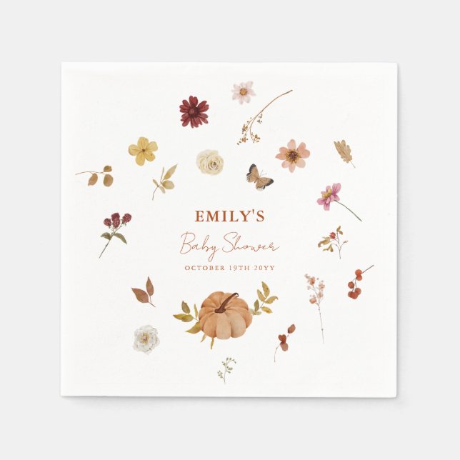 Fall Pumpkin Wildflower Baby Shower Napkin (Front)