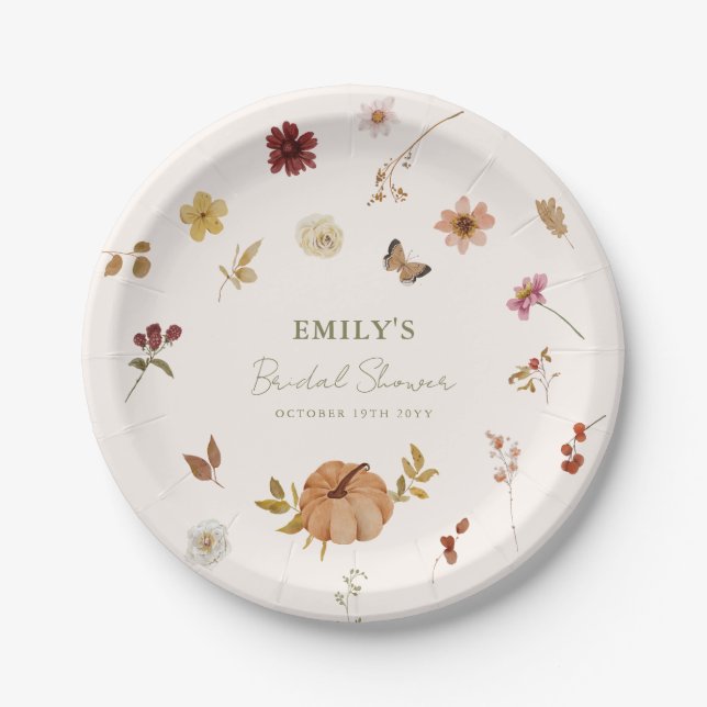 Fall Pumpkin Wildflower Bridal Shower Paper Plate (Front)