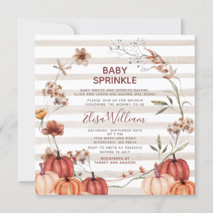 Fall Pumpkin Wildflowers Stripe Baby Sprinkle Invitation