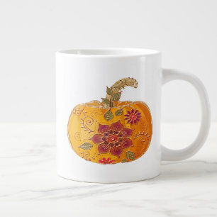 Fall Pumpkin With Flowers Large Coffee Mug