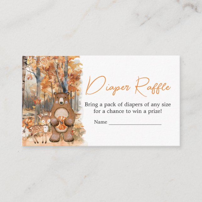 Fall Pumpkin Woodland Animals Baby Diaper Raffle Enclosure Card (Front)