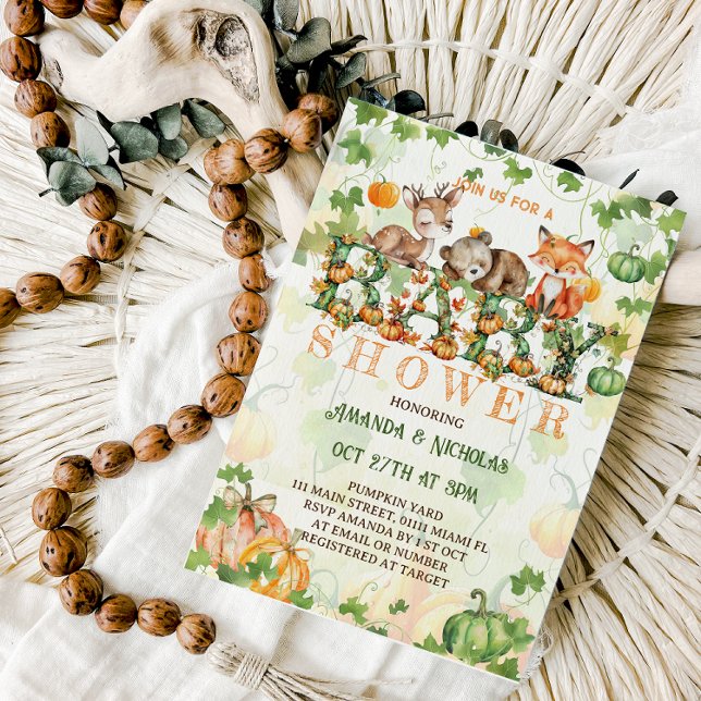 Fall Pumpkin Woodland Animals Baby Shower Invitation (Creator Uploaded)