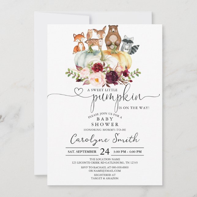 Fall Pumpkin Woodland Baby Shower Invitation (Front)