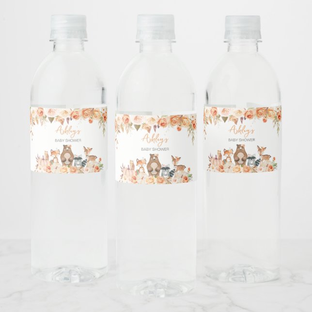Fall Pumpkin Woodland Baby Shower  Water Bottle Label (Bottles)