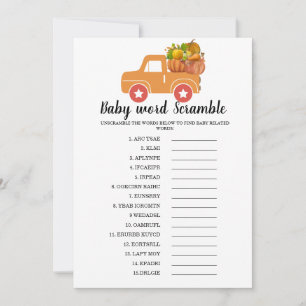 Fall pumpkin word scramble baby shower game announcement