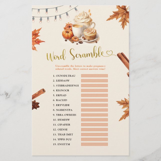 Fall Pumpkin Word Scramble Games (Front)