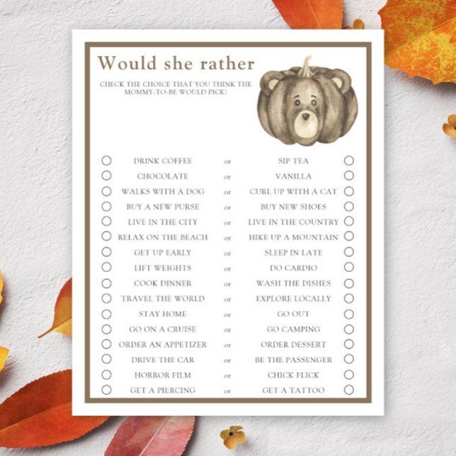 Fall pumpkin / Would She Rather Baby Shower Game (Creator Uploaded)