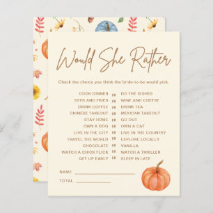 Fall Pumpkin Would She Rather Bridal Shower Game