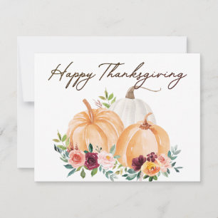 Fall Pumpkins and Boho Flowers Flat Greeting Card