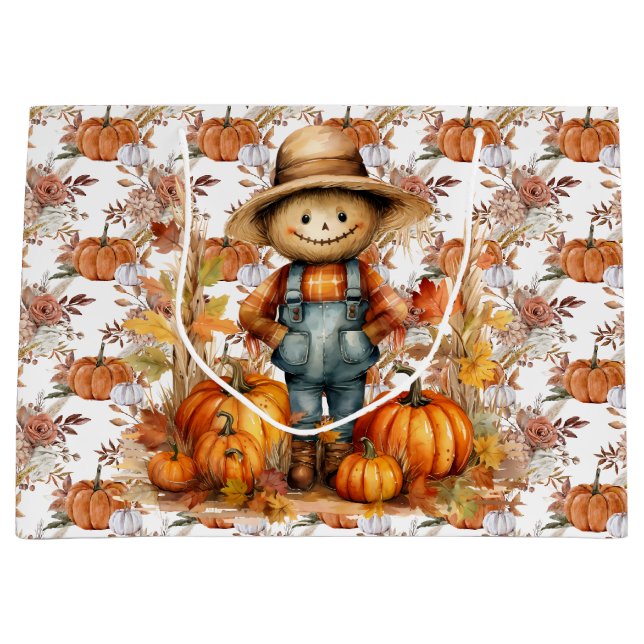 Fall Pumpkins and Florals Large Gift Bag (Front)