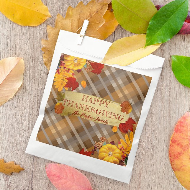 Fall Pumpkins And Foliage On Plaid Thanksgiving Favour Bags (Creator Uploaded)