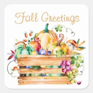Fall Pumpkins and Fruit Assortment Square Stickers